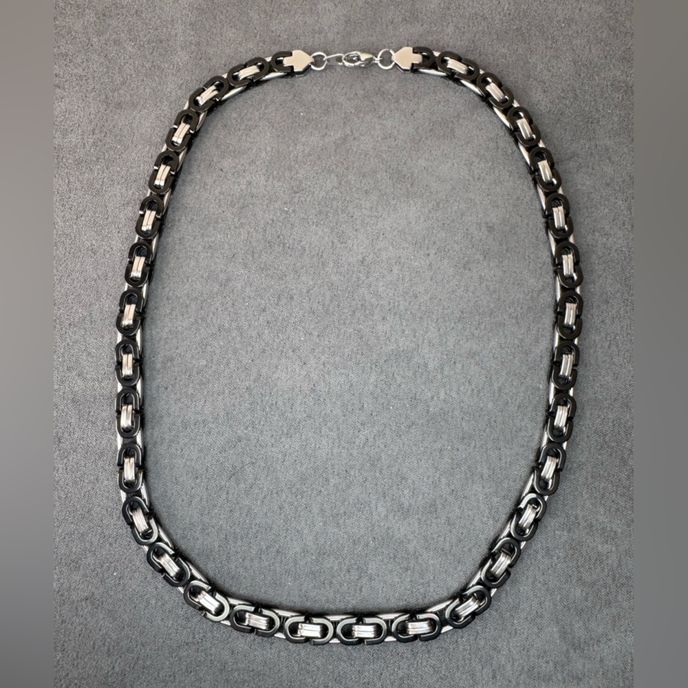 Black & Silver Tone Chain Necklace 22” Unisex Statement Jewelry